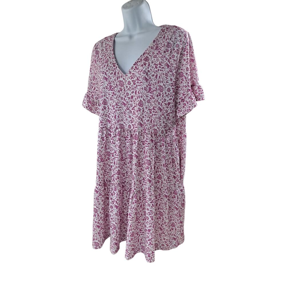 NCLook Women's Small Mini Dress Pink & White Floral V-Neck Babydoll Style